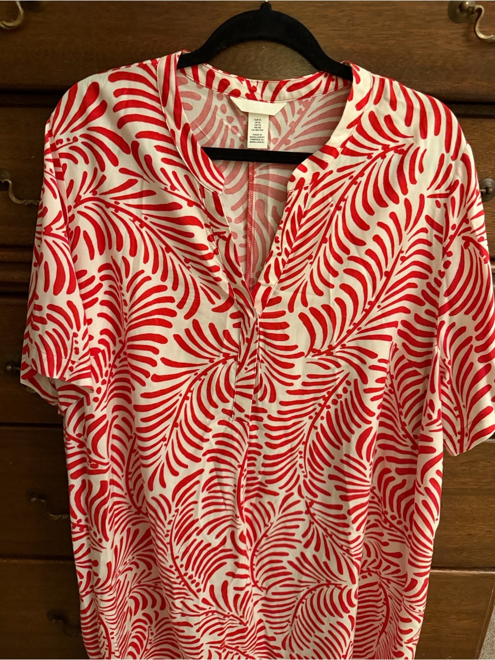 H&M White Midi Dress with Red Tropical Print